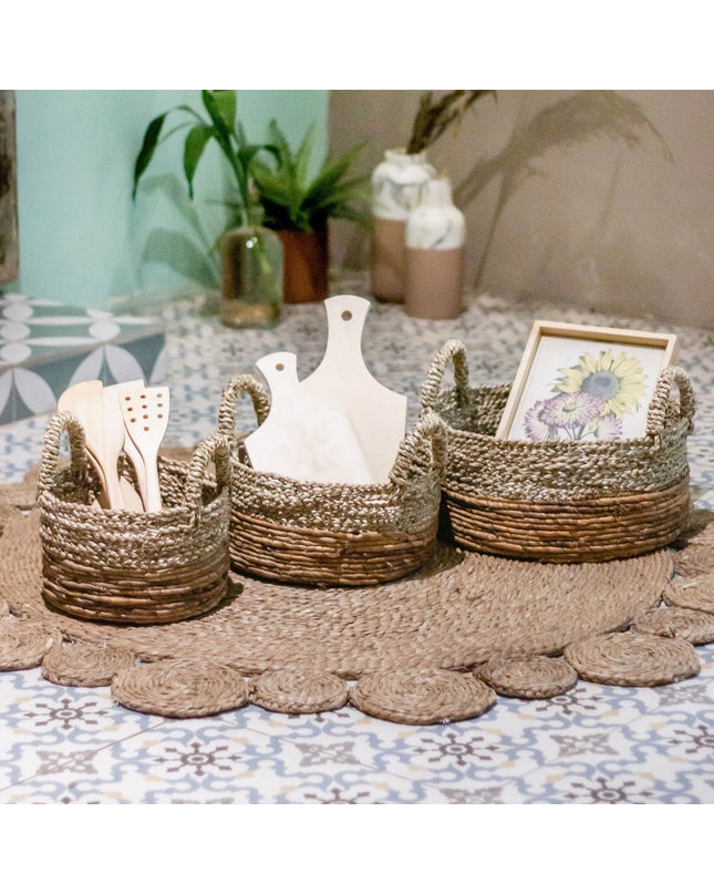 Opbergmand | Decoratieve mand | Plantenmand KUTUS (naturel) van zeegras en bananenvezel (3 maten)