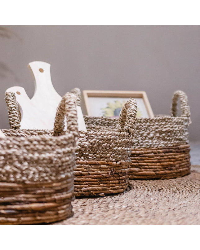 Opbergmand | Decoratieve mand | Plantenmand KUTUS (naturel) van zeegras en bananenvezel (3 maten)