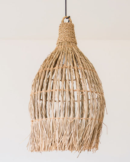 Plafondlamp van zeegras – Boho lampenkap hanglamp – natuurlijke hanglamp – grote trechtervormige zeegras lampenkap LAMPUNG (Ø 40 cm)