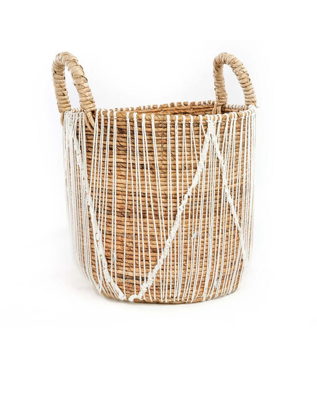 De Recht Gestikte Macrame Mand - Natuurlijk Wit - L
