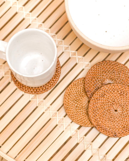 Ronde rotan onderzetters set van 4 of 8 handgemaakte TIBU