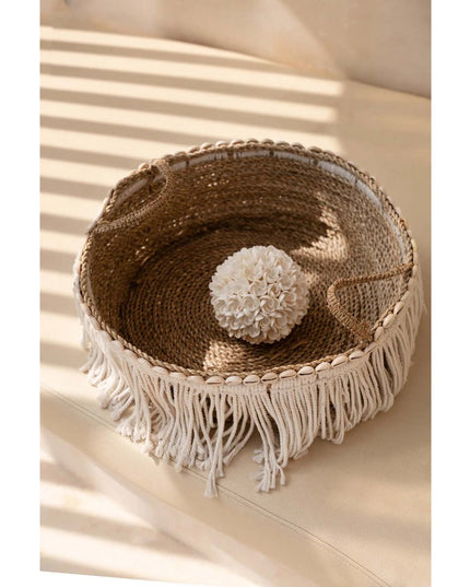 De Boho Fringe Basket - Natural White