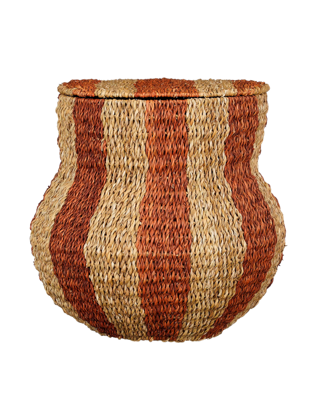 Tacoma Opbergmand met Deksel - H47 x Ø50 cm - Jute - Oranje