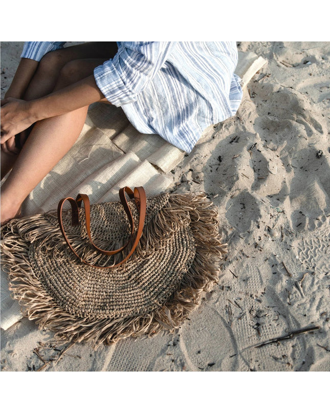 Beige schoudertas met franjes Strandtas Tote Boodschappentas SUMBAWA