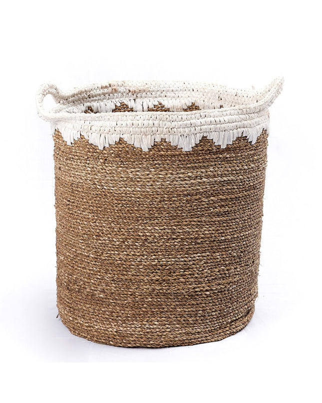 Grote wasmand ronde opbergmand plantenmand geweven van natuurlijke vezels NIAS wit (2 maten)