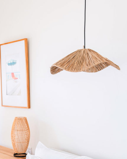 Boho lampenkap – grote raffia plafondlamp – natuurlijke hanglamp – handgemaakte plafondlamp gemaakt van raffia TAMPAH (Ø 53 cm)