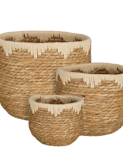 Jorck Plantenmand - Set van 3 - H24 x Ø26 cm - Zeegras - Beige, Bruin