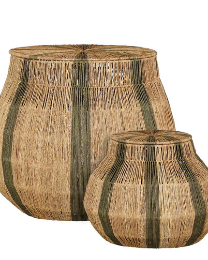 Liliano Mand - Set van 2 - H48 x Ø50 cm - Jute - Donkergroen