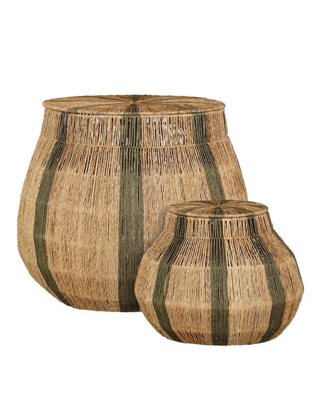 Liliano Mand - Set van 2 - H48 x Ø50 cm - Jute - Donkergroen