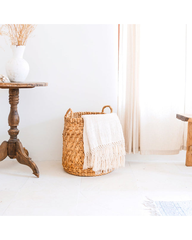 Rond geweven wasmand – Boho plantenmand – wasmand bruin – grote mand van waterhyacint RAJA (3 maten Ø 35/40/50 cm)