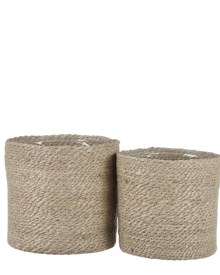 Atlantic Plantenmand - Set van 2 - H20 x Ø20 cm - Jute - Crème