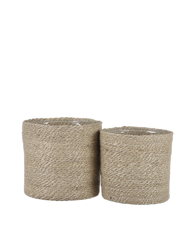 Atlantic Plantenmand - Set van 2 - H20 x Ø20 cm - Jute - Crème