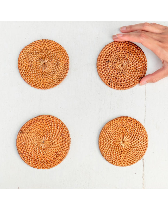 Ronde rotan onderzetters set van 4 of 8 handgemaakte TIBU