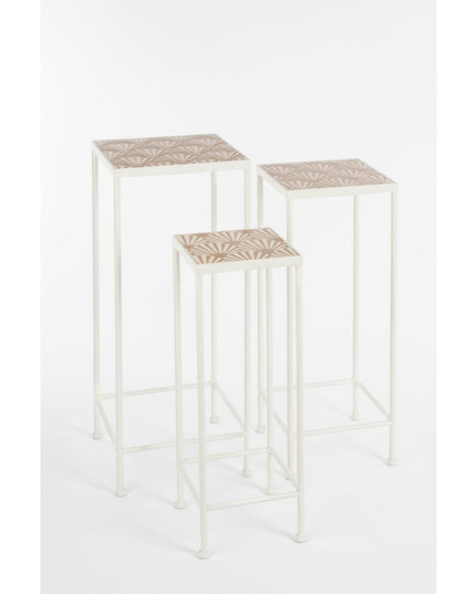Odile Bijzettafel voor Buiten - Set van 3 - L28 x B28 x H67 cm - Metaal - Bruin, Wit