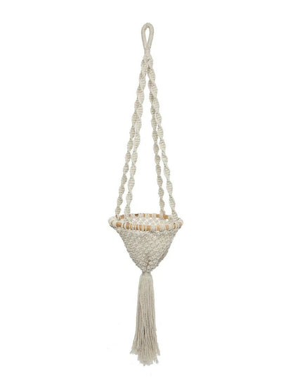 De Gedraaide Macramé Plantenhouder - Natuurlijk Wit - L