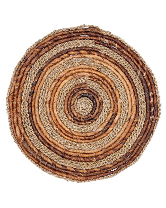 Placemat (set van 4 of 6) MATARAM | Boho Ronde Tafelmat gemaakt van Bananenvezel & Zeegras 38 cm