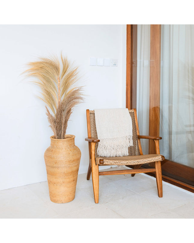 Geweven rotan vaas rond – grote boho decoratieve vaas – vaas hoog en smal – vloervaas handgemaakt van natuurlijke vezels (Ø 30 cm) KIDUNG