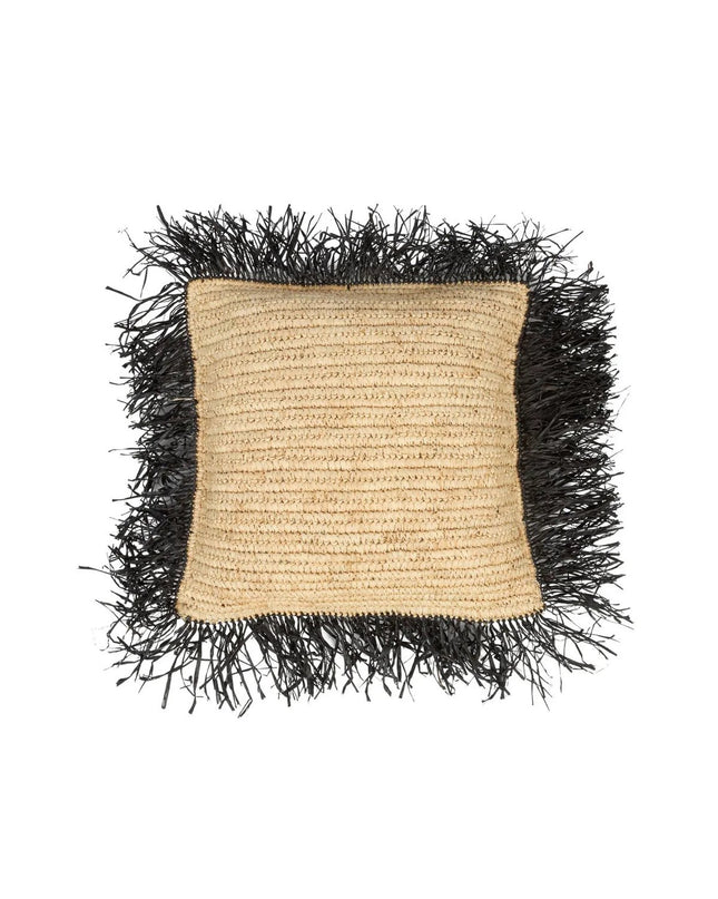De Raffia Kussenhoes Vierkant - Naturel Zwart - 40x40