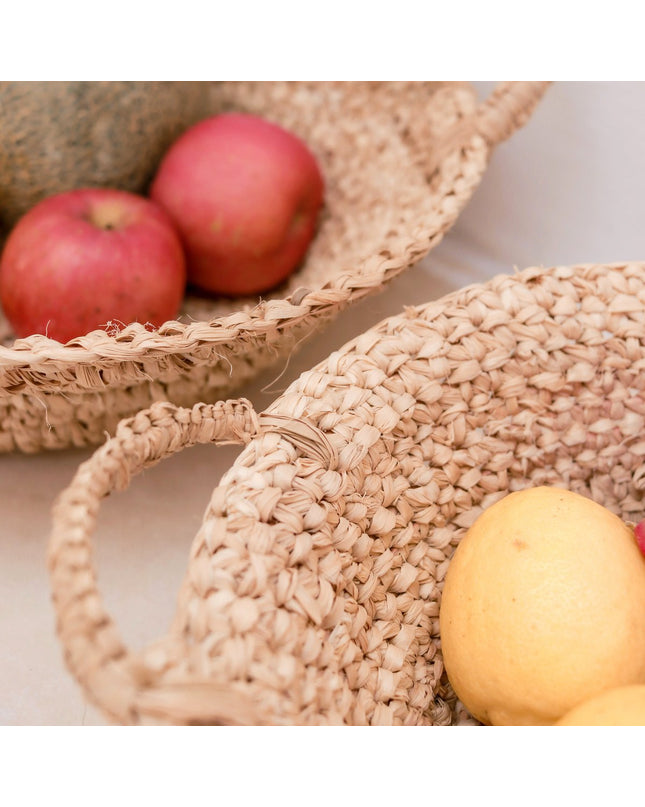 Geweven Raffia schaal | Fruitschaal gemaakt van lichte natuurlijke vezels | Broodmand RAGA (2 maten)
