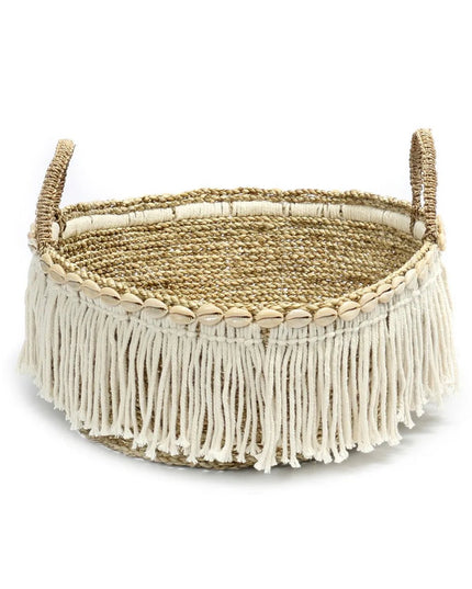 De Boho Fringe Basket - Natural White