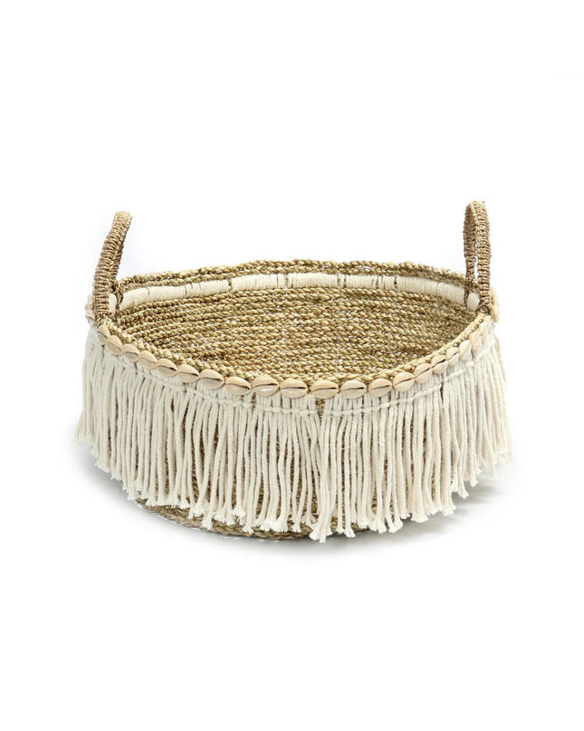 De Boho Fringe Basket - Natural White