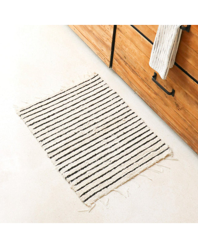 Klein katoenen vloerkleed gestreept met kwastjes 60x50 cm handgeweven tapijt UNTUK