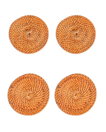 Ronde rotan onderzetters set van 4 of 8 handgemaakte TIBU