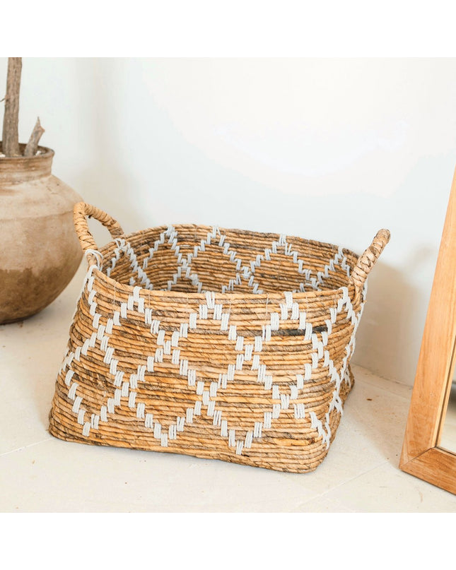 Boho wasmand – vierkante plankmand – geweven opbergmand – plantenmand – decoratieve mand gemaakt van bananenvezel GANDARIA (2 maten)