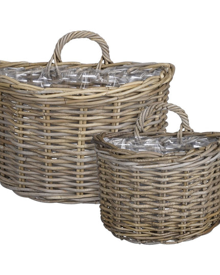 Marcia Plantenmand Muurhanger voor Buiten - Set van 2 - L38 x B26 x H26 cm - Rotan - Grijs