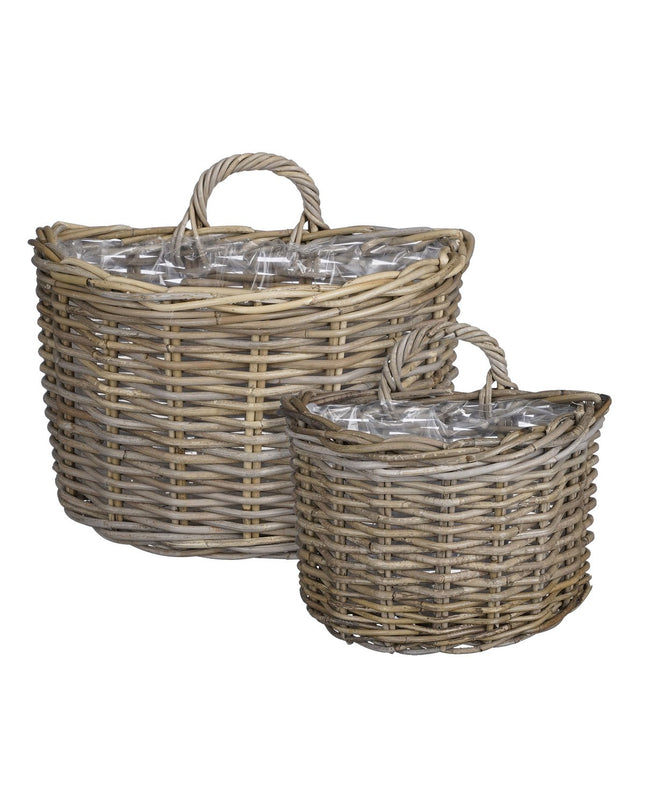 Marcia Plantenmand Muurhanger voor Buiten - Set van 2 - L38 x B26 x H26 cm - Rotan - Grijs