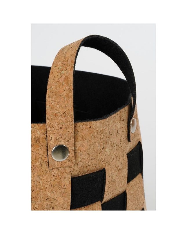 Opbergmand - Set van 3 - L40 x B30 x H30 cm - Kurk/Vilt - Zwart