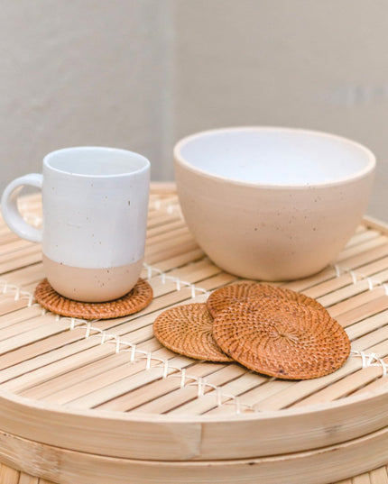 Ronde rotan onderzetters set van 4 of 8 handgemaakte TIBU