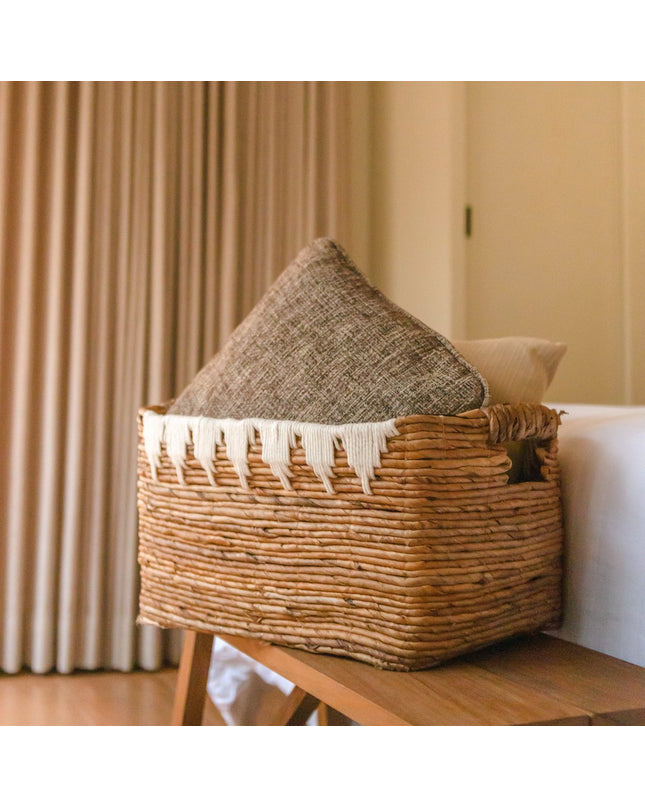 Opbergmand met katoendecor PISANG Decoratieve mand handgeweven van bananenvezel