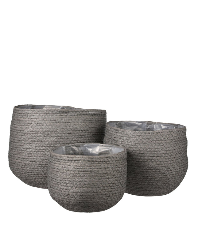 Jorck Plantenmand - Set van 3 - H24 x Ø26 cm - Papier - Grijs