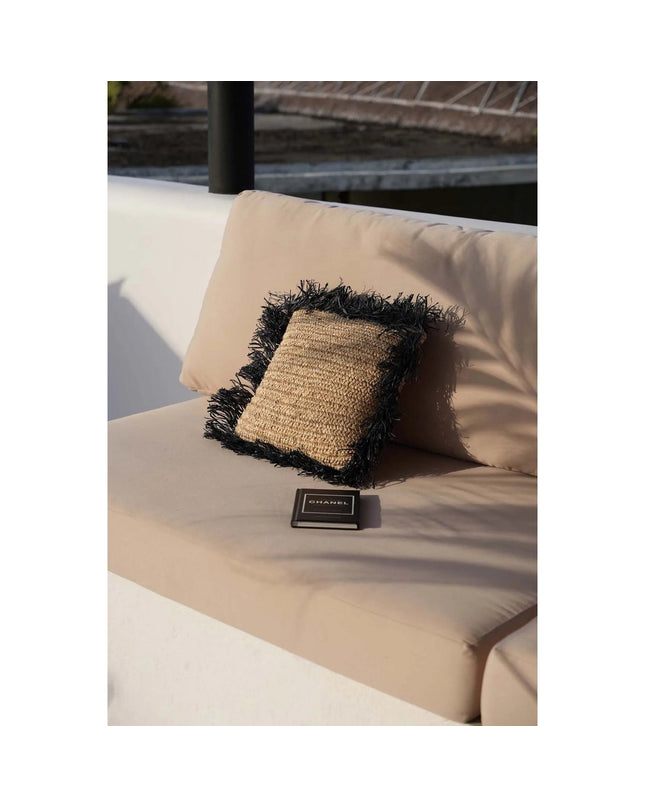 De Raffia Kussenhoes Vierkant - Naturel Zwart - 40x40