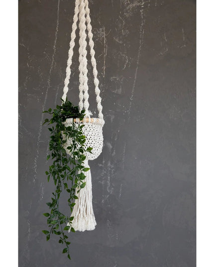 De Gedraaide Macramé Plantenhouder - Natuurlijk Wit - L