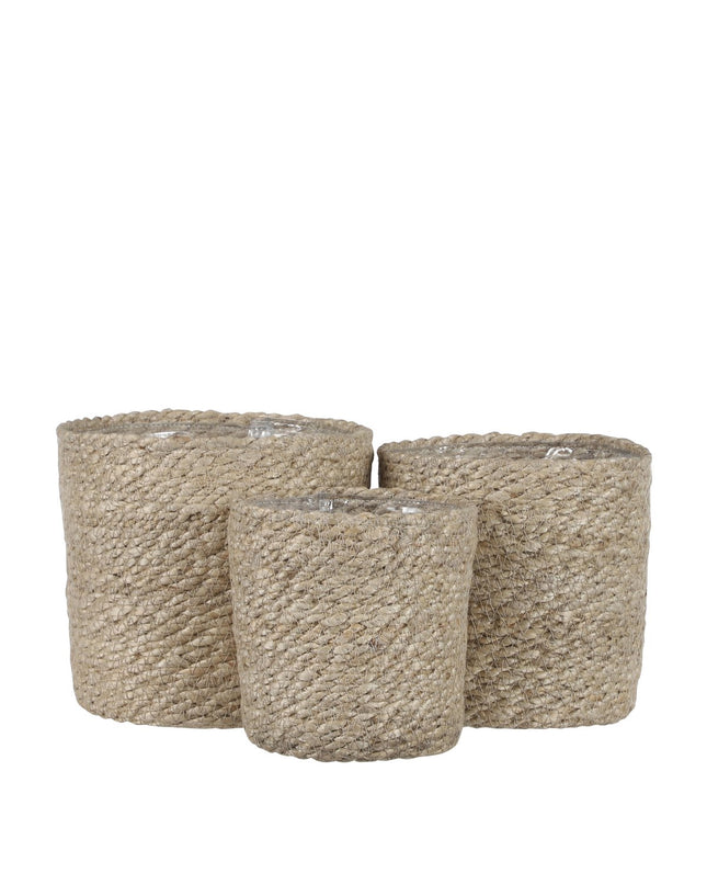 Atlantic Plantenmand - Set van 3 - H16 x Ø16 cm - Jute - Crème