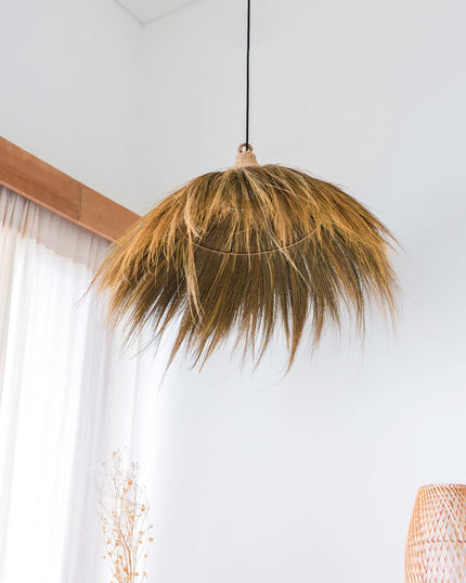 Grote lampenkap van zeegras – natuurlijke hanglamp met franjes – Boho hanglamp – handgemaakte tropische hanglamp MAWANA (Ø 53 cm)