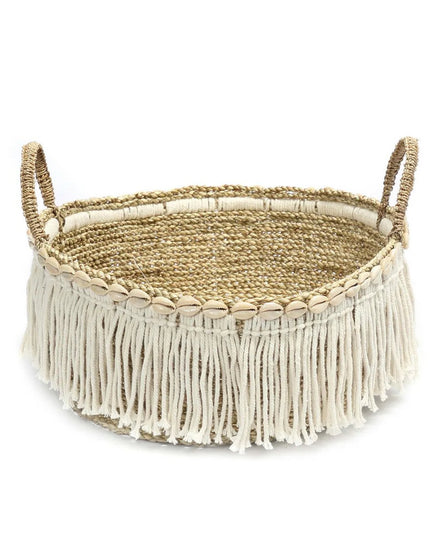 De Boho Fringe Basket - Natural White