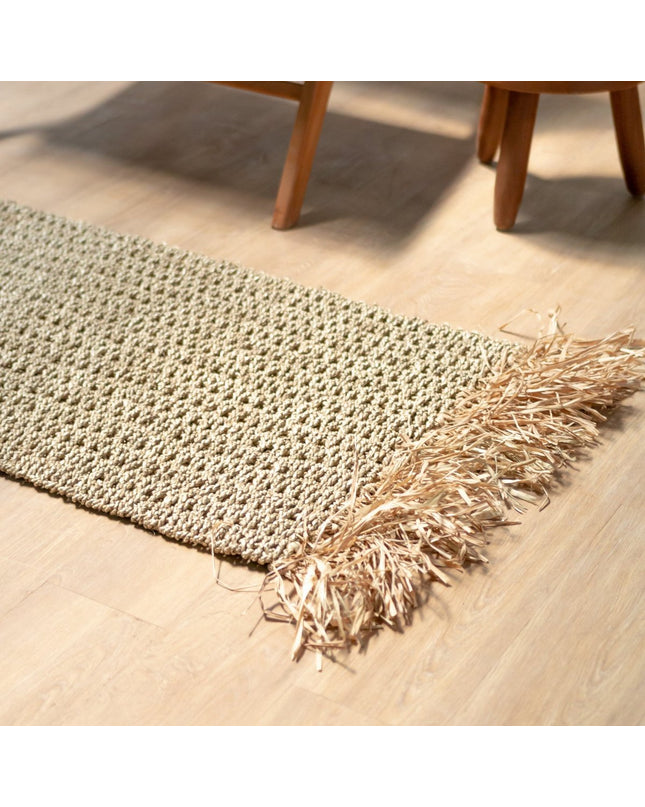 Zeegras vloerkleed met kwastjes 120x60 cm geweven Boho tapijt gemaakt van zeegras BARA