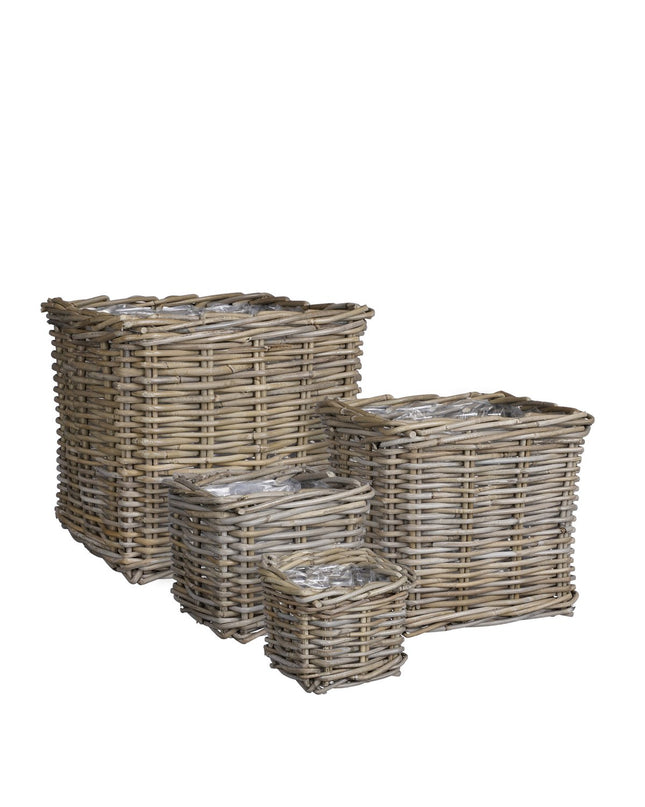 Marcia Plantenmand Buiten - Set van 4 - L33 x B33 x H30 cm - Rotan - Grijs