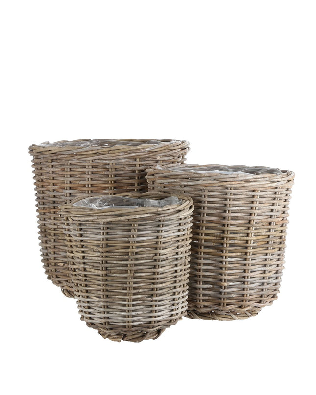 Marcia Plantenmand Buiten - Set van 3 - H40 x Ø43 cm - Rotan - Grijs