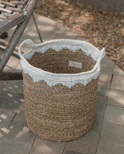 Grote wasmand ronde opbergmand plantenmand geweven van natuurlijke vezels NIAS wit (2 maten)