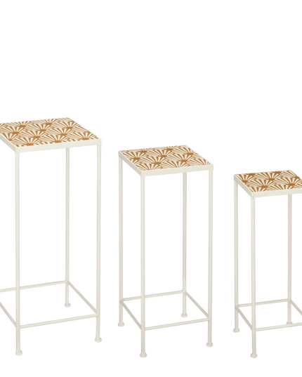 Odile Bijzettafel voor Buiten - Set van 3 - L28 x B28 x H67 cm - Metaal - Bruin, Wit