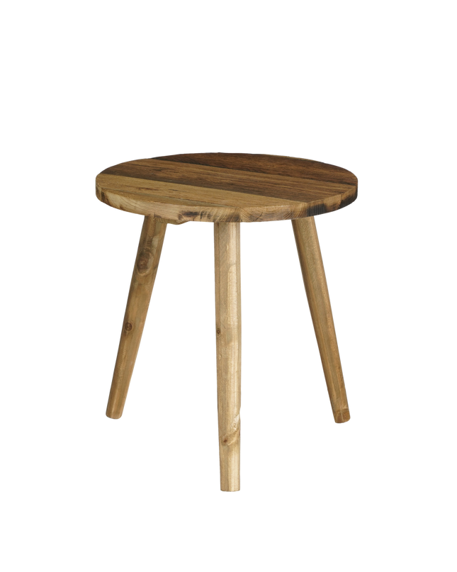 Bold Bijzettafel - H36 x Ø33 cm - Gerecycled Hout - Bruin