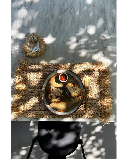 De Fringe Raffia Placemat Rechthoekig - Naturel