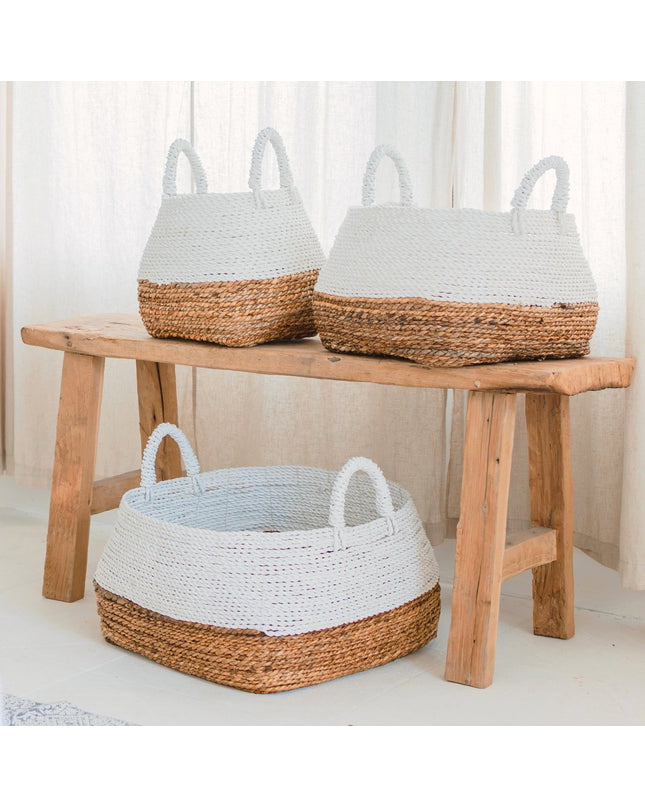 Geweven opbergmand wit – Boho decoratieve mand – vierkante wasmand – plankmand gemaakt van bananenvezel MAJALENGKA wit (3 maten)
