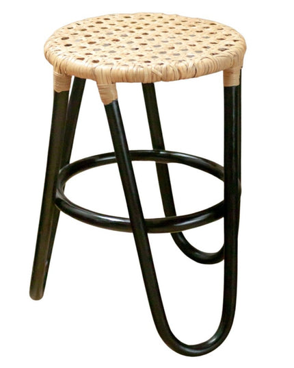 Rotan Kruk KOLAKA Zwart Ø35 cm met Geweven Zitvlak | Kleine ronde kruk met drie poten