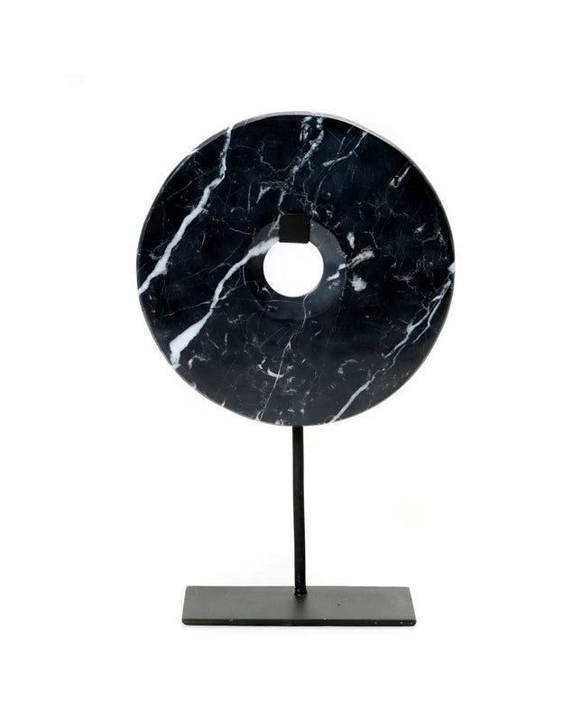 The Marble Disc on Stand - Zwart - L