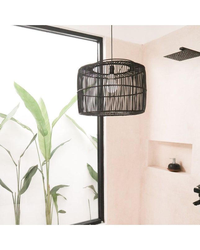 Lampenkap Zwart Rotan Plafondlamp Hanger Handgemaakt van natuurlijke vezels LIKU (2 maten)